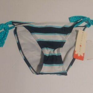 NWT Bikini Bottom Sz S Hula Honey Black Aqua White Stripe Polka Dot Side Tie